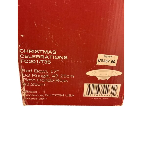 Mikasa 15" Red Textured Decorative Bowl With Raised Circular Design - Picture 4 of 7